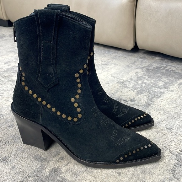 NIB Zadig & Voltaire Cara High Suede Studded Western Cowboy Boots Black Sz 41 - Picture 9 of 16